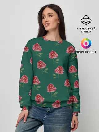 Женский свитшот / Розы на зеленом фоне