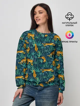 Женский свитшот / Паттерн из Тигров и Растений
