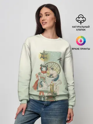 Женский свитшот / девушка кимоно зима Япония кот