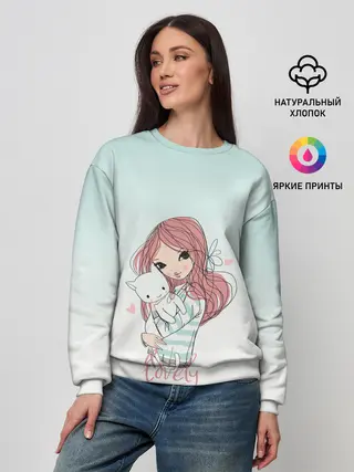 Женский свитшот / Девочка и любимый кот арт