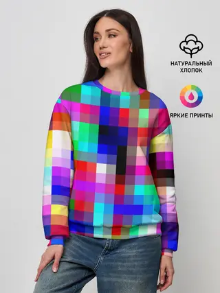 Женский свитшот / РАЗНОЦВЕТНЫЕ ПИКСЕЛИ / КУБЫ