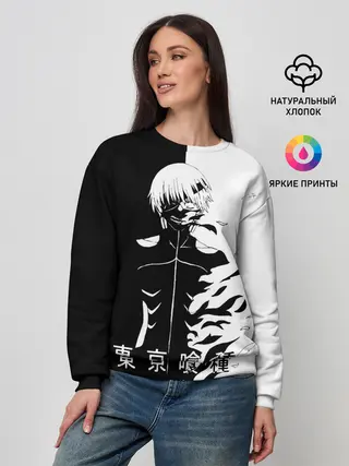 Женский свитшот / Токийский гуль черно белый Кен