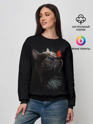 Женский свитшот / Котик и бабочка