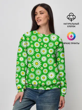 Женский свитшот / Ромашки на зелёном фоне