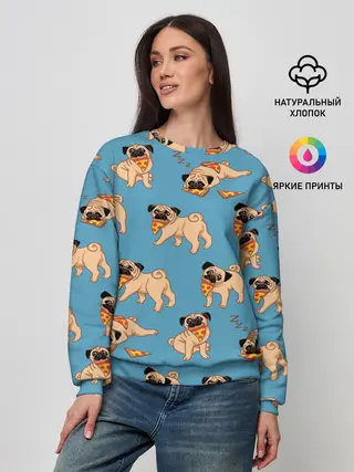 Женский свитшот / Мопсы с пиццей