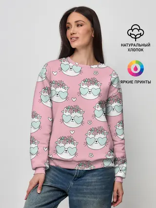 Женский свитшот / Котики с цвточками