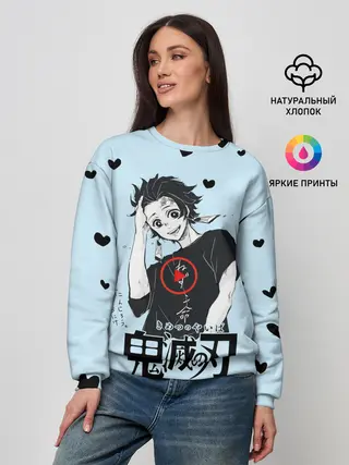 Женский свитшот / Танджиро Камадо черные сердечки
