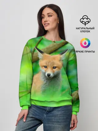 Женский свитшот / Лисенок в зеленом лесу