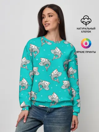 Женский свитшот / Котики и рыбки