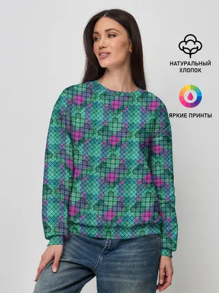 Женский свитшот / Бирюзовый клетчатый узор