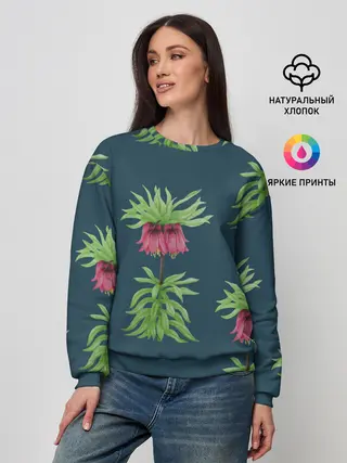 Женский свитшот / Цветы рябчика на темном фоне