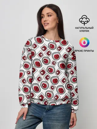 Женский свитшот / Красно черный узор на белом