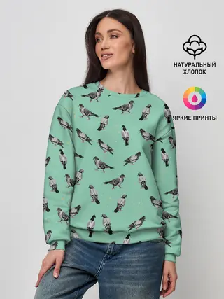 Женский свитшот / Голуби на зеленом