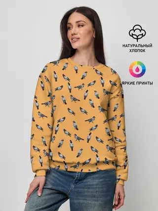 Женский свитшот / Голуби паттерн на желтом
