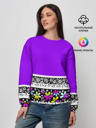 Женский свитшот / Яркий фиолетовый цветочный