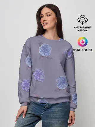 Женский свитшот / Голубые камелии на сером