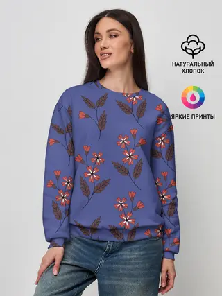 Женский свитшот / Цветы на синем фоне