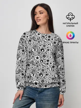 Женский свитшот / Черное кружево цветочное