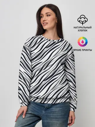 Женский свитшот / Черно-белый полосатый тигровый