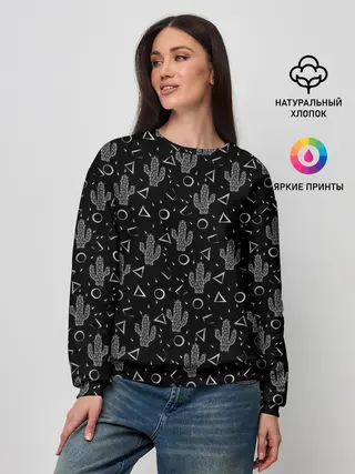 Женский свитшот / Черно белые кактусы