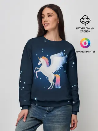 Женский свитшот / Милый пегас единорог с радужной гривой