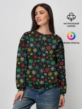 Женский свитшот / Разноцветные Снежинки