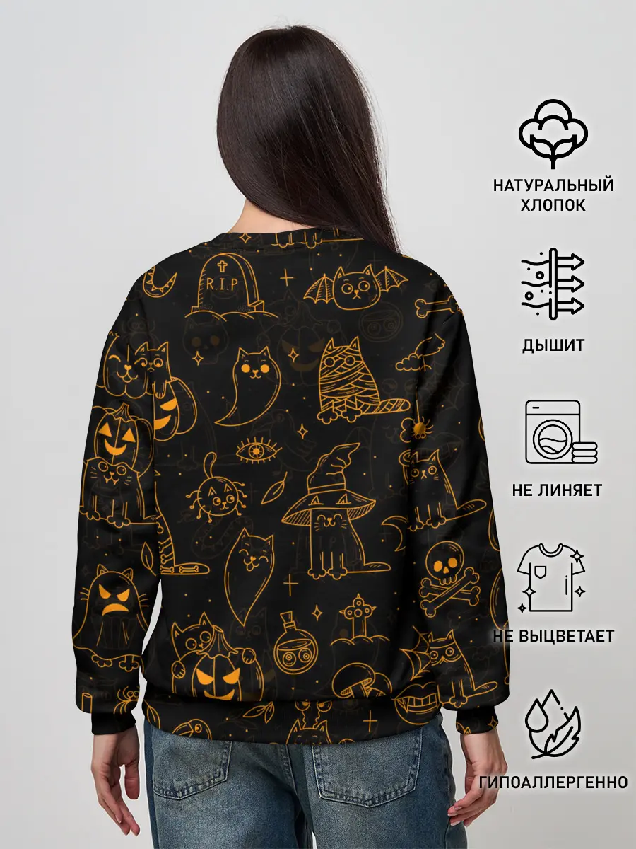 Женский свитшот / ХЕЛЛОУИН ПАТТЕРН КОТИКИ / HALLOWEEN KITTY