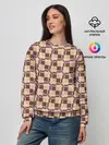 Женский свитшот / Коричневые и бежевые квадраты с линями