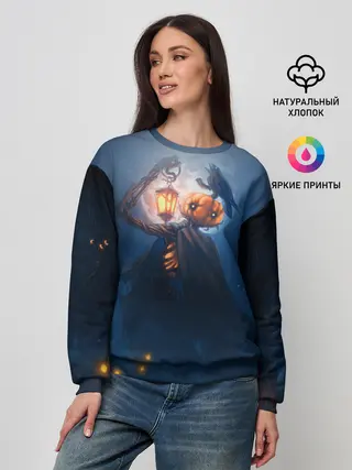 Женский свитшот / ТЫКВИННЫЙ МОНСТР В ТУМАНЕ / ХЕЛЛОУИН