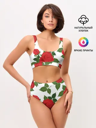 Женские топ и трусы / Большие розы