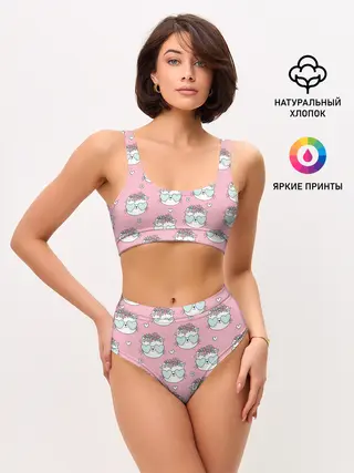 Женские топ и трусы / Котики с цвточками