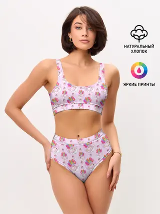 Женские топ и трусы / Розовый кит летящий на шариках