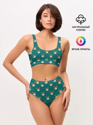 Женские топ и трусы / Рыжий кот паттерн