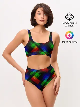 Женские топ и трусы / Разноцветный мраморный узор