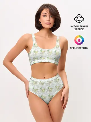 Женские топ и трусы / Канарейки в клетках