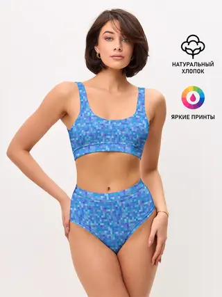 Женские топ и трусы / Голубая пиксель абстракция
