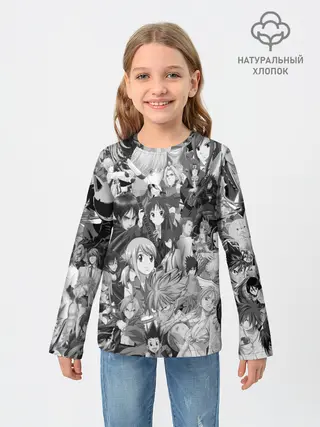 Детский лонгслив / МНОГО ЧЕРНО-БЕЛЫХ АНИМЕ ДЕВОЧЕК