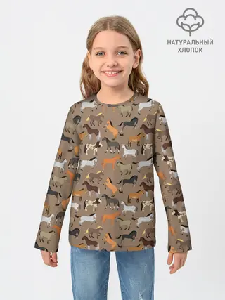 Детский лонгслив / кони-лошади