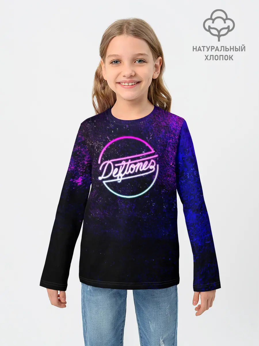 Детский лонгслив / Deftones. Neon logo
