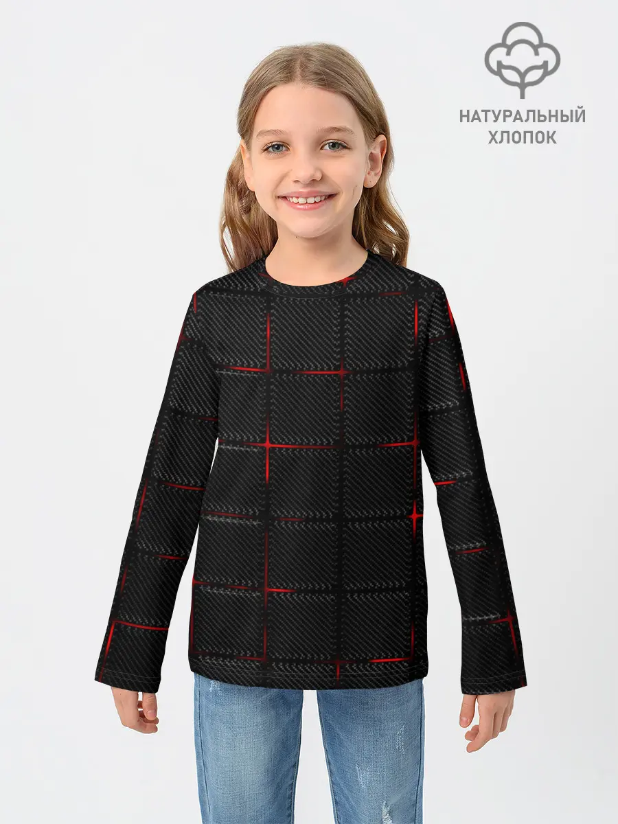 Детский лонгслив / 3D Плиты Red & Black
