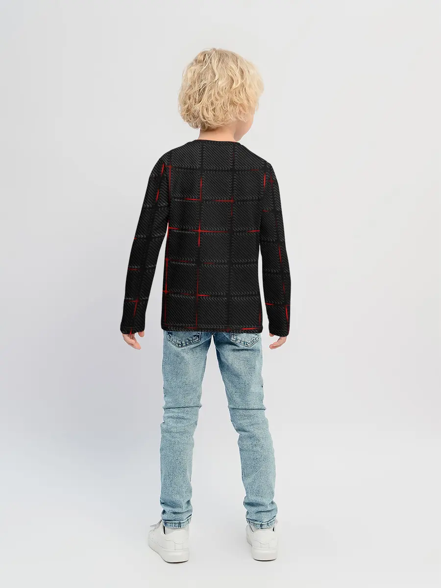 Детский лонгслив / 3D Плиты Red & Black