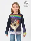 Детский лонгслив / Мопс на курице в космосе