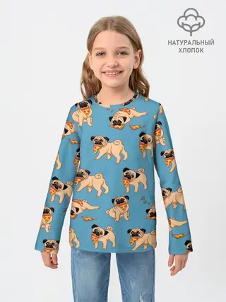 Детский лонгслив / Мопсы с пиццей
