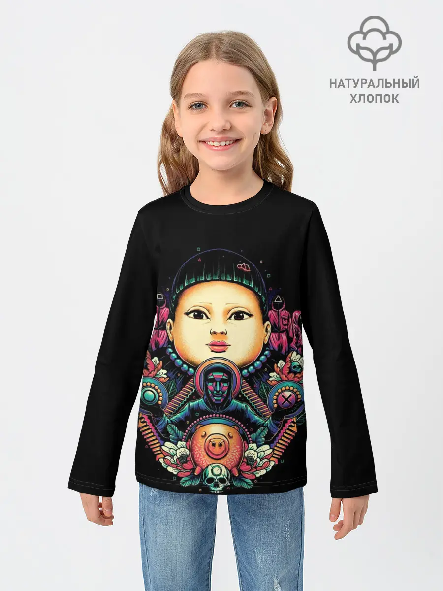 Детский лонгслив / Игра в кальмара Кукла маски черепа