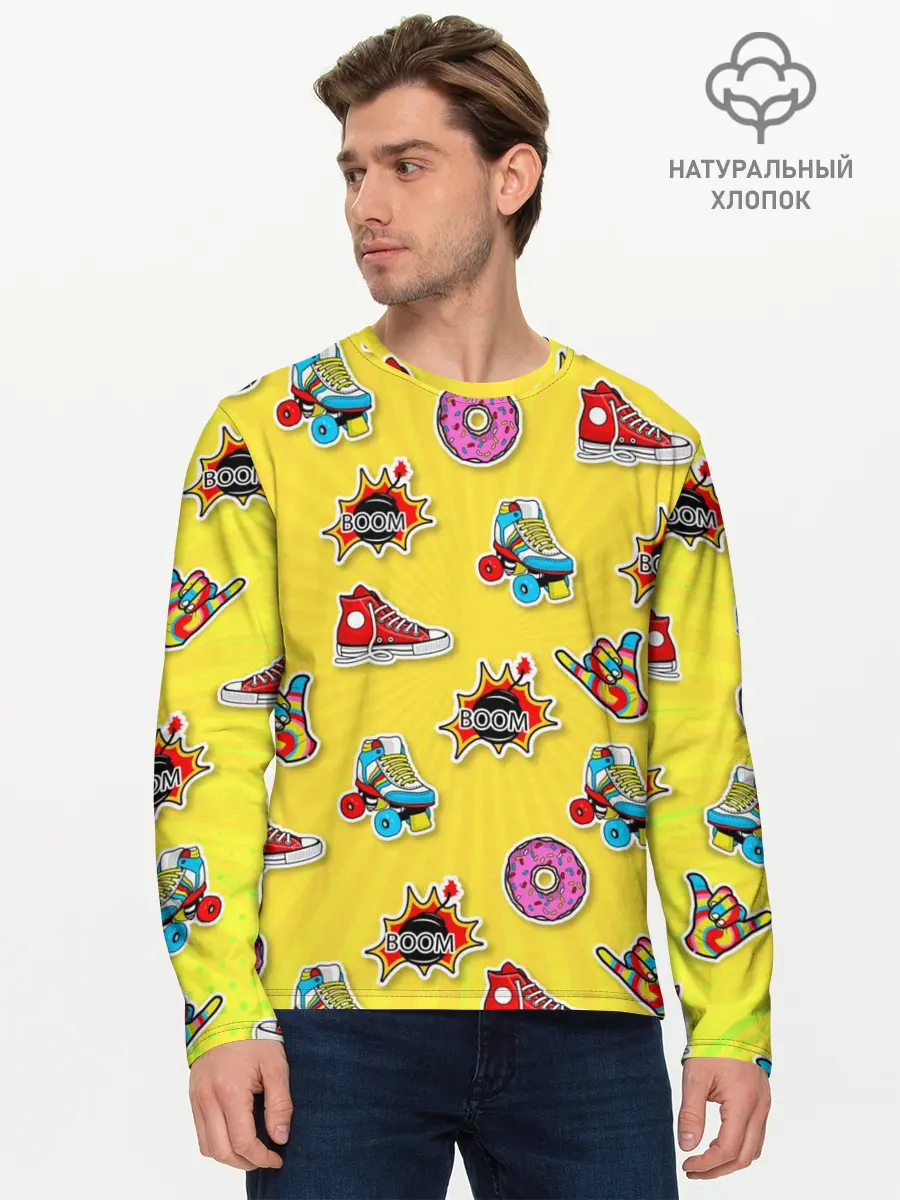 Мужской лонгслив базовый / Pop Art (P007_P004ooo1563289, P004ooo1563289)