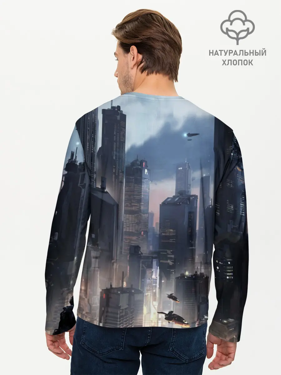 Мужской лонгслив базовый / Cyberpunk 2077 city (P007_P004ooo1571271, P004ooo1571271)