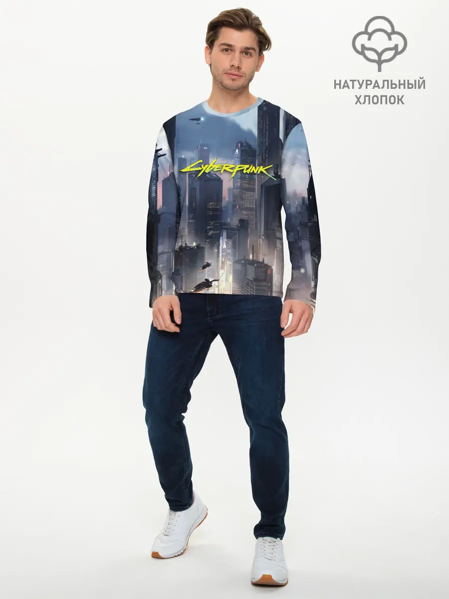 Мужской лонгслив базовый / Cyberpunk 2077 city (P007_P004ooo1571271, P004ooo1571271)