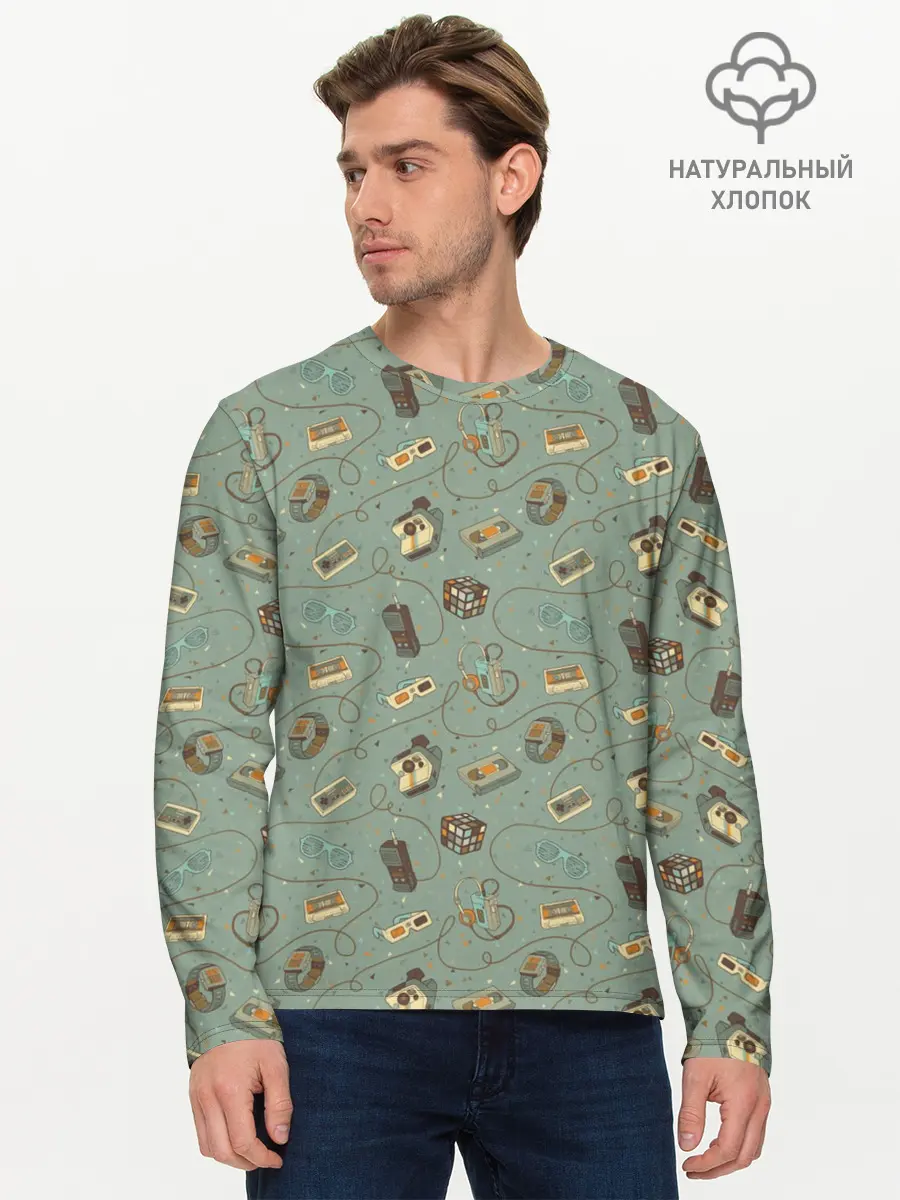 Мужской лонгслив базовый / Oldschool pattern (P007_P004ooo1584475, P004ooo1584475)