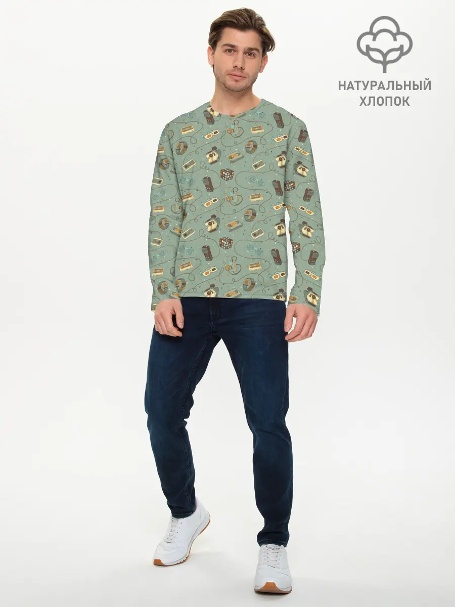 Мужской лонгслив базовый / Oldschool pattern (P007_P004ooo1584475, P004ooo1584475)