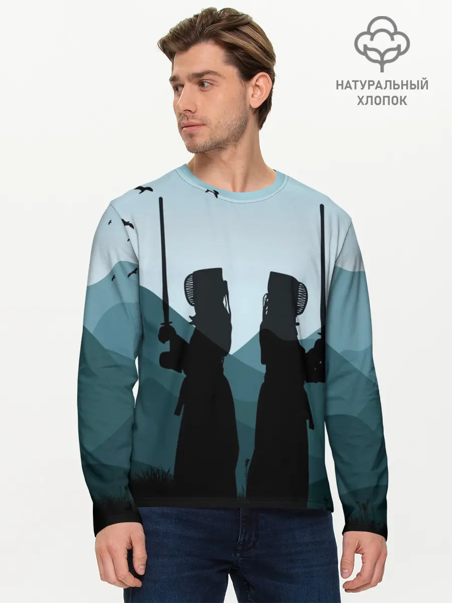 Мужской лонгслив базовый / Тренировка кендо (P007_P004ooo1607041, P004ooo1607041)